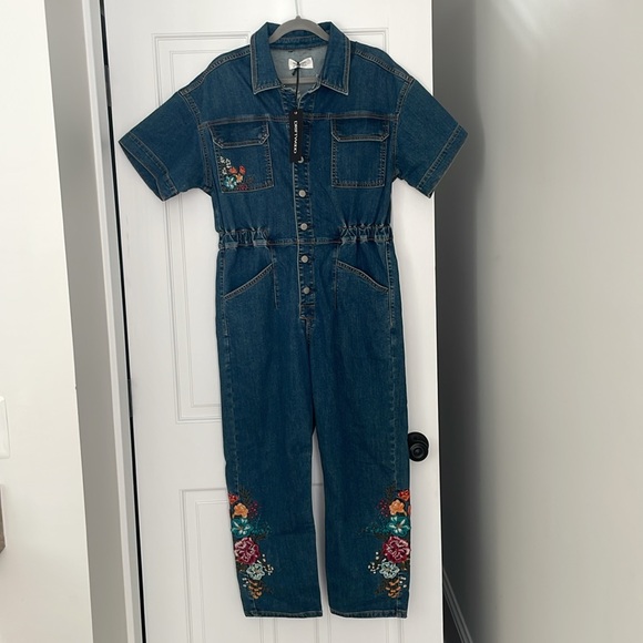 NWT Free People x Driftwood Randi Embroidered Denim Coverall size Medium - Picture 2 of 9